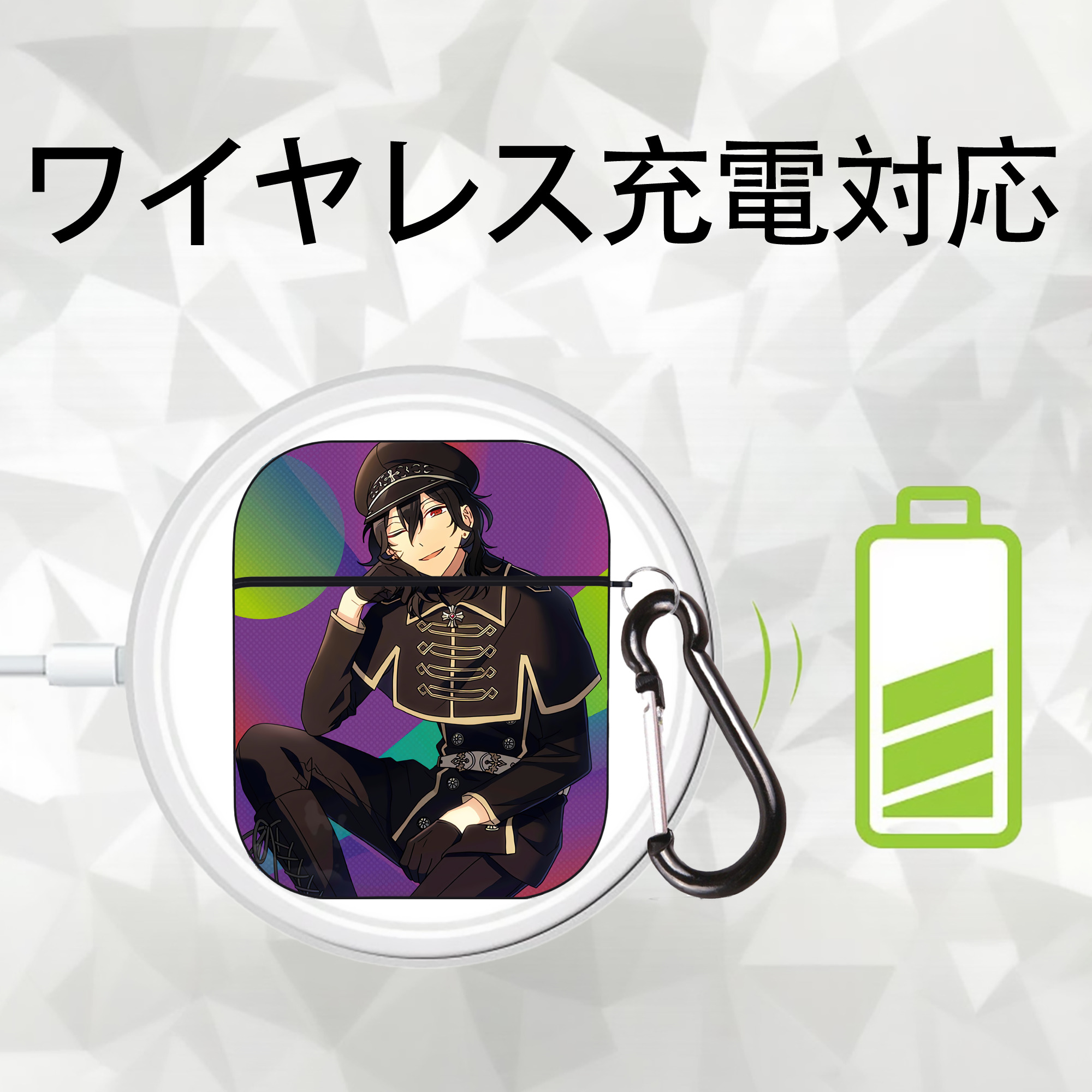 あんさんぶるスターズ! Ensemble Stars AirPods 第2世代保護ケース ハードシェル ブラック 耐衝撃・防指紋・カラビナ付き