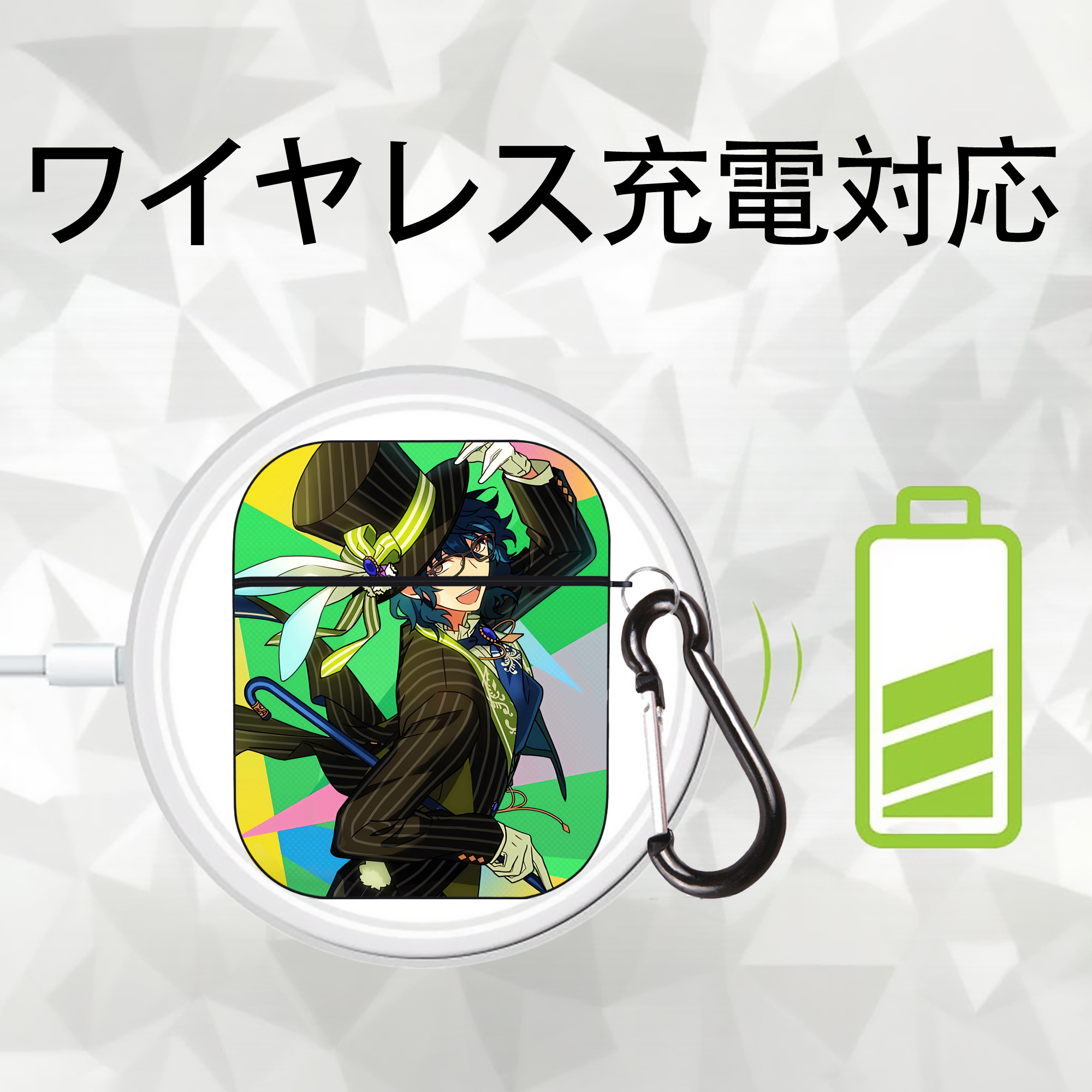 あんさんぶるスターズ! Ensemble Stars AirPods 第2世代保護ケース ハードシェル ブラック 耐衝撃・防指紋・カラビナ付き