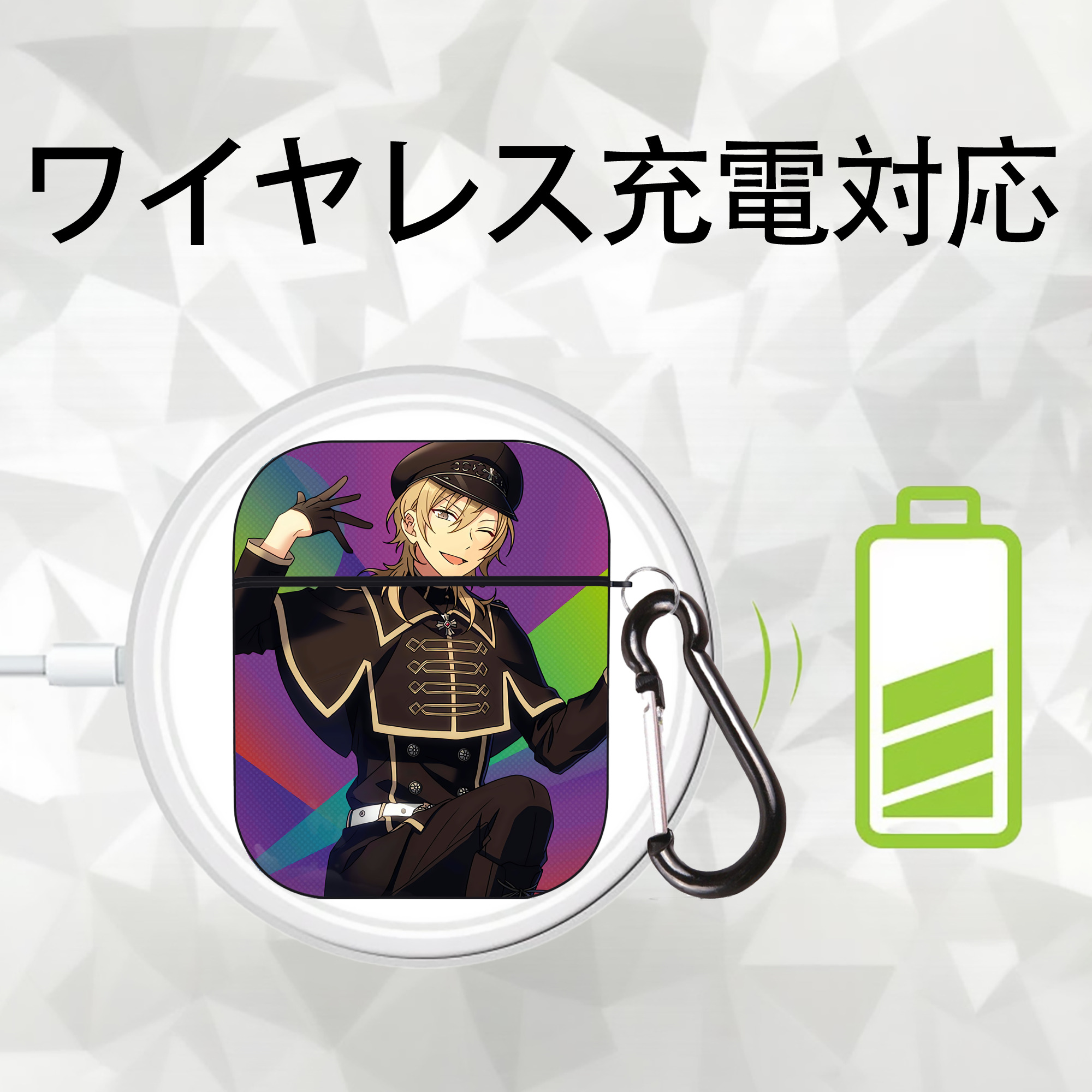 あんさんぶるスターズ! Ensemble Stars AirPods 第2世代保護ケース ハードシェル ブラック 耐衝撃・防指紋・カラビナ付き