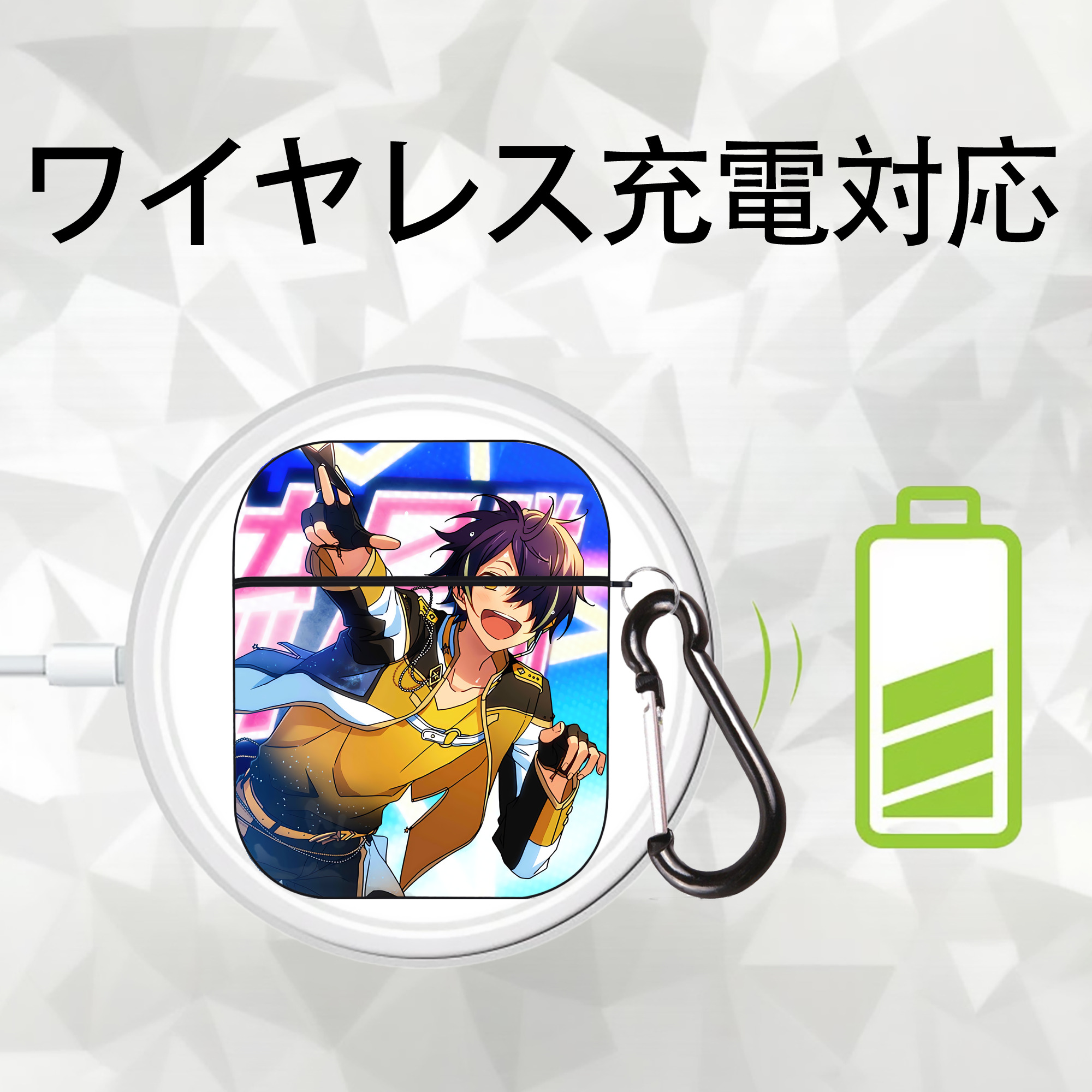 あんさんぶるスターズ! Ensemble Stars AirPods 第2世代保護ケース ハードシェル ブラック 耐衝撃・防指紋・カラビナ付き