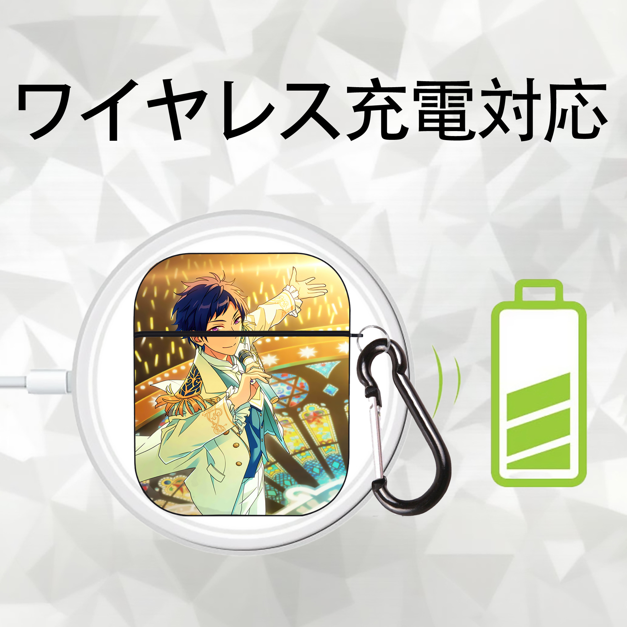 あんさんぶるスターズ! Ensemble Stars AirPods 第2世代保護ケース ハードシェル ブラック 耐衝撃・防指紋・カラビナ付き