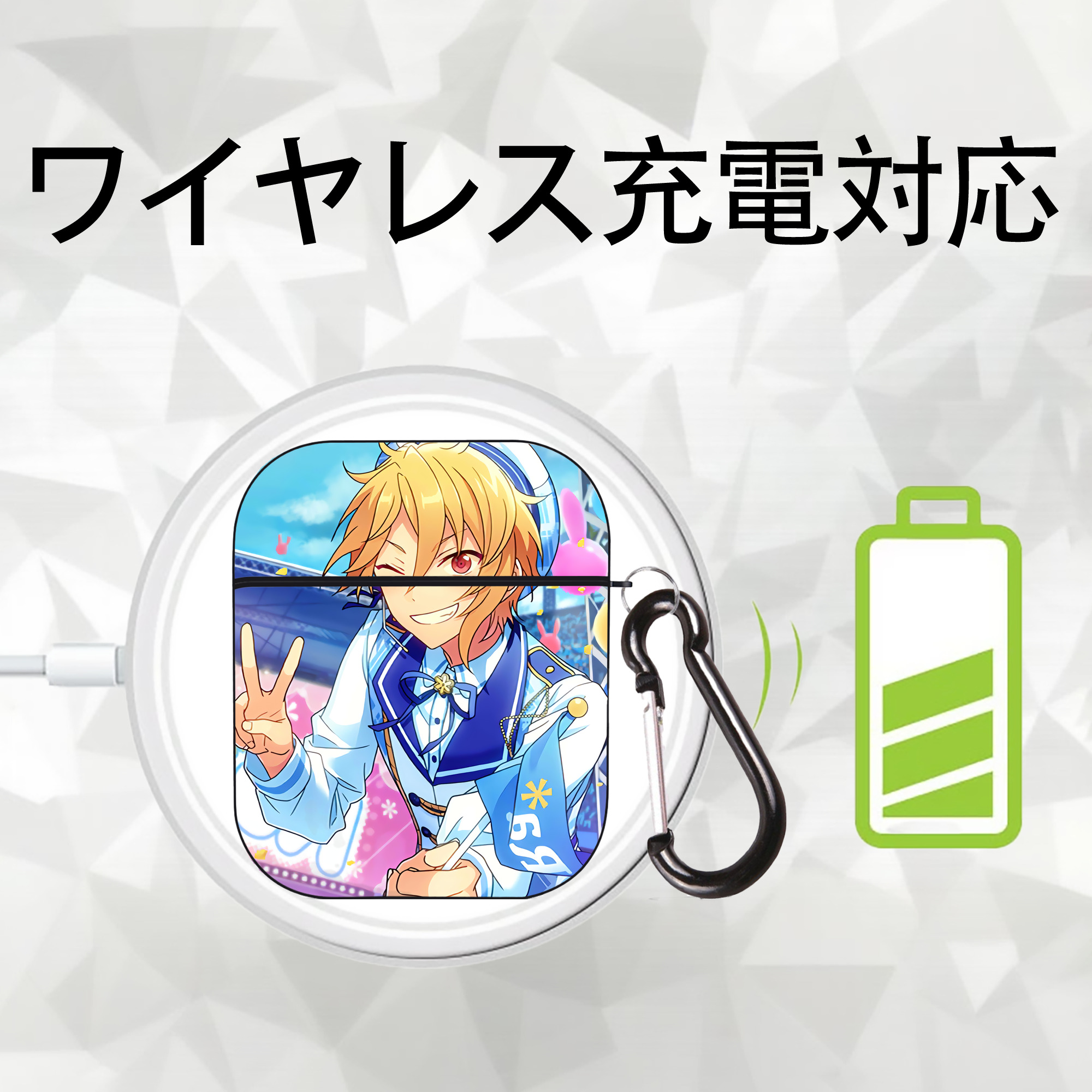 あんさんぶるスターズ! Ensemble Stars AirPods 第2世代保護ケース ハードシェル ブラック 耐衝撃・防指紋・カラビナ付き