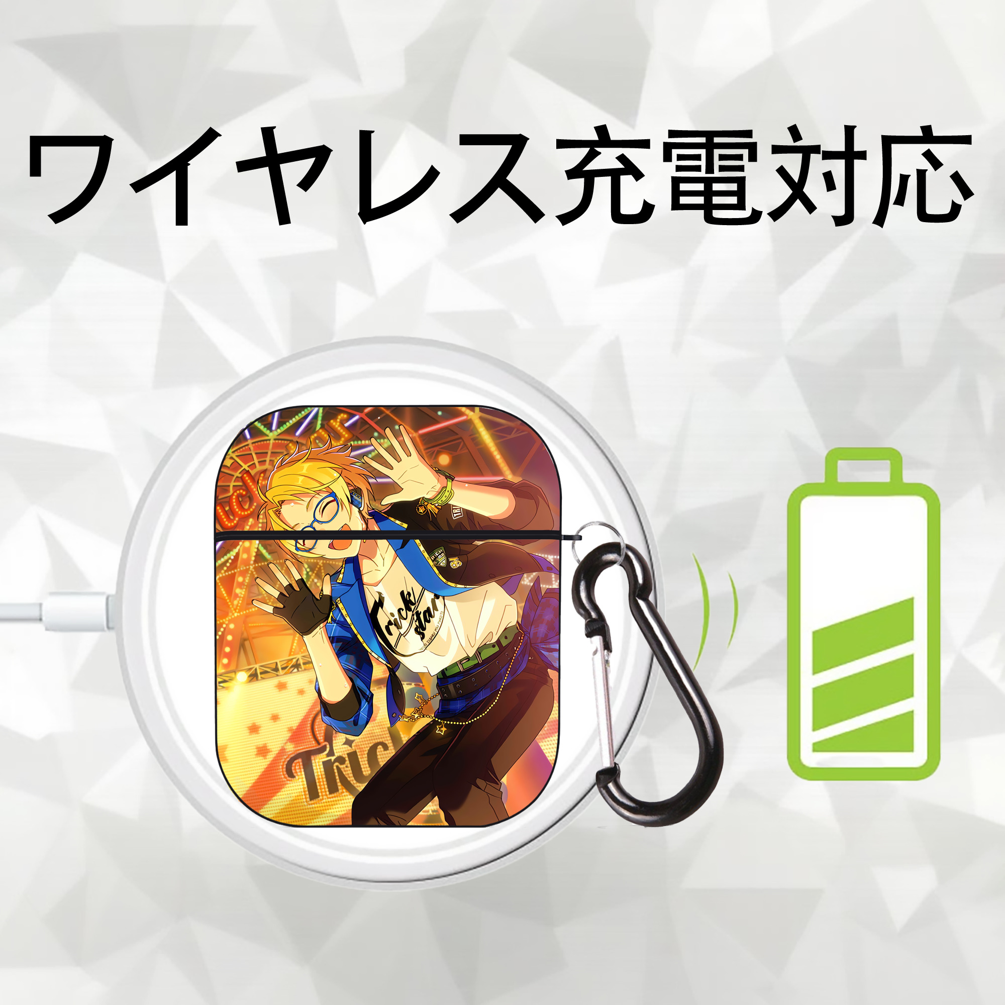あんさんぶるスターズ! Ensemble Stars AirPods 第2世代保護ケース ハードシェル ブラック 耐衝撃・防指紋・カラビナ付き