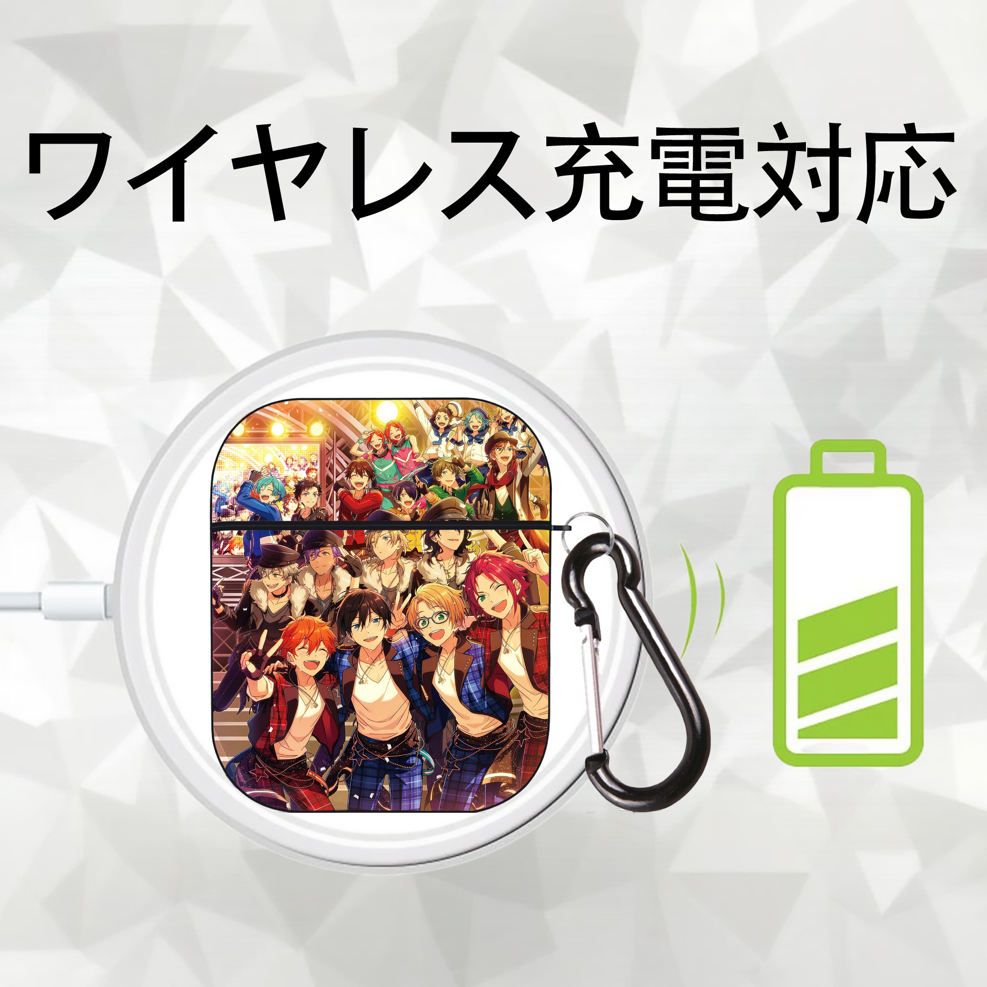 あんさんぶるスターズ! Ensemble Stars AirPods 第2世代保護ケース ハードシェル ブラック 耐衝撃・防指紋・カラビナ付き
