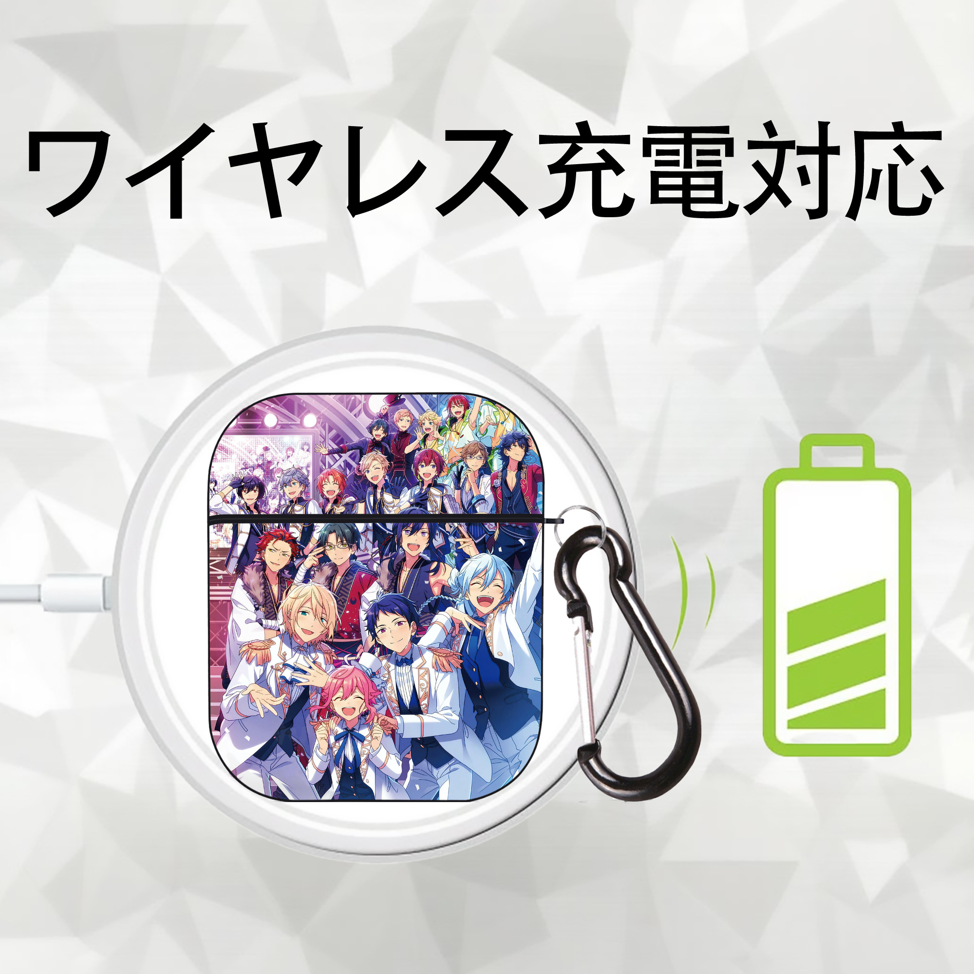 あんさんぶるスターズ! Ensemble Stars AirPods 第2世代保護ケース ハードシェル ブラック 耐衝撃・防指紋・カラビナ付き