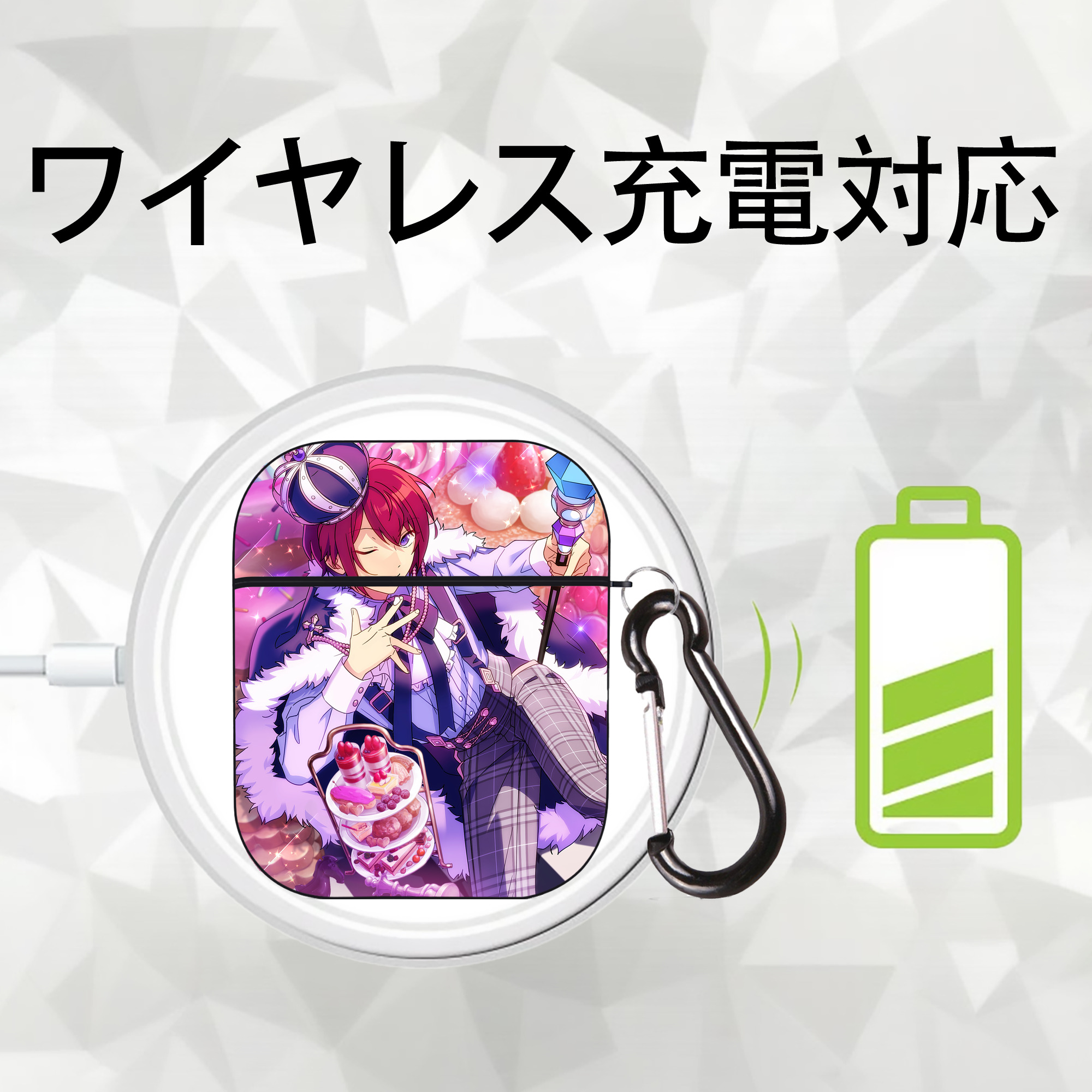 あんさんぶるスターズ! Ensemble Stars AirPods 第2世代保護ケース ハードシェル ブラック 耐衝撃・防指紋・カラビナ付き