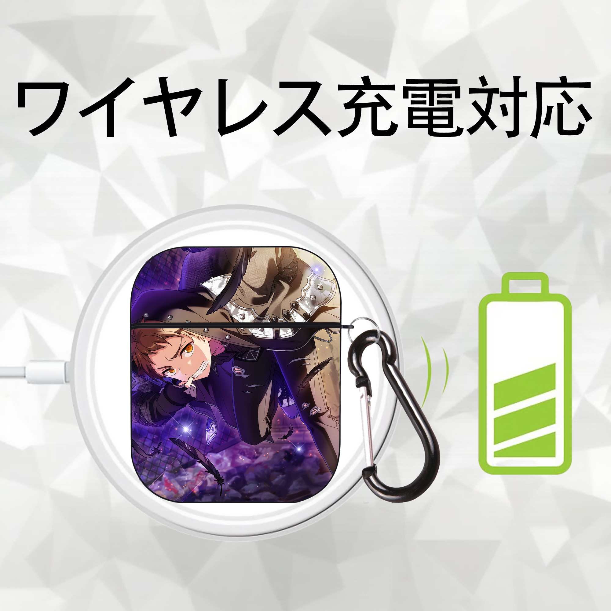 あんさんぶるスターズ! Ensemble Stars AirPods 第2世代保護ケース ハードシェル ブラック 耐衝撃・防指紋・カラビナ付き