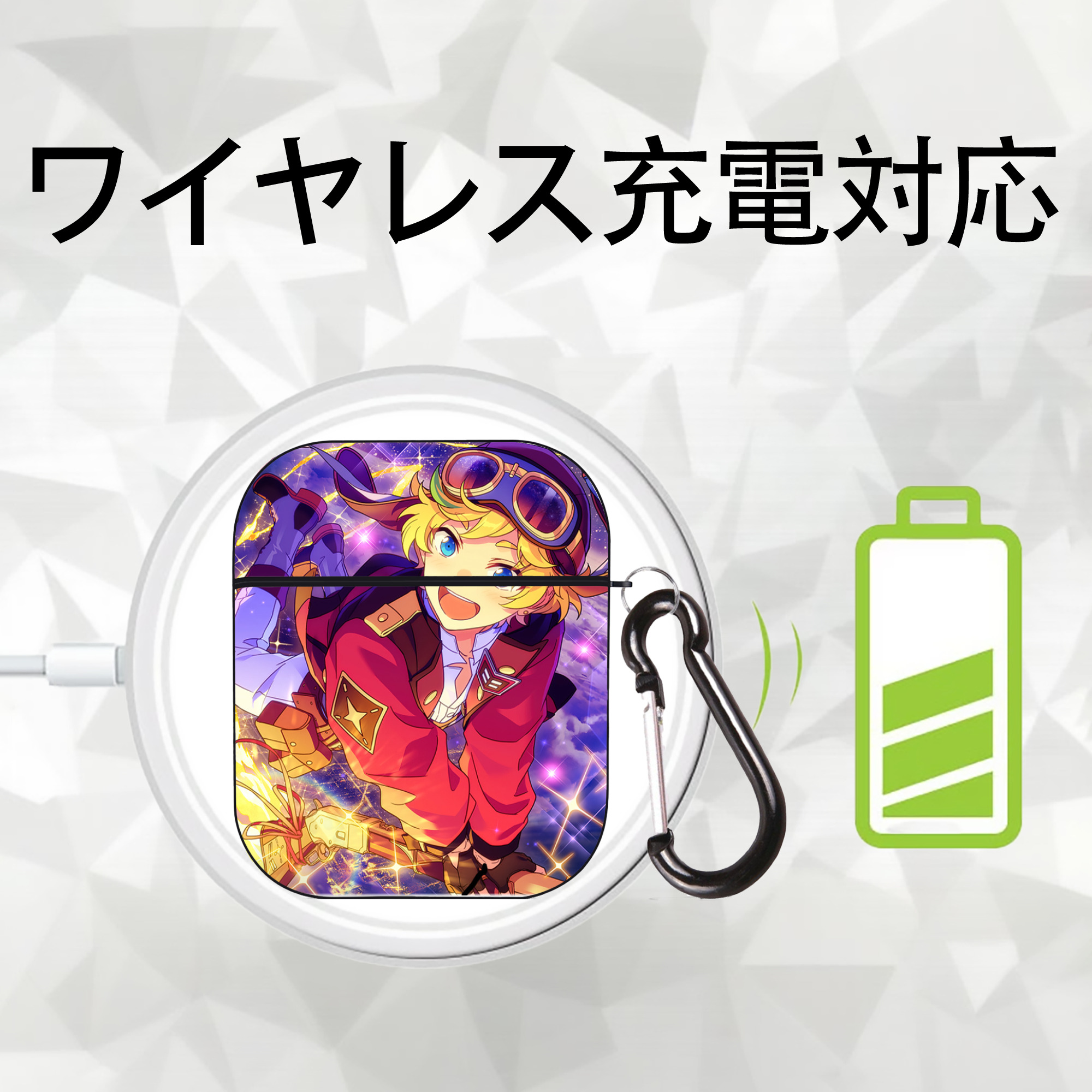 あんさんぶるスターズ! Ensemble Stars AirPods 第2世代保護ケース ハードシェル ブラック 耐衝撃・防指紋・カラビナ付き