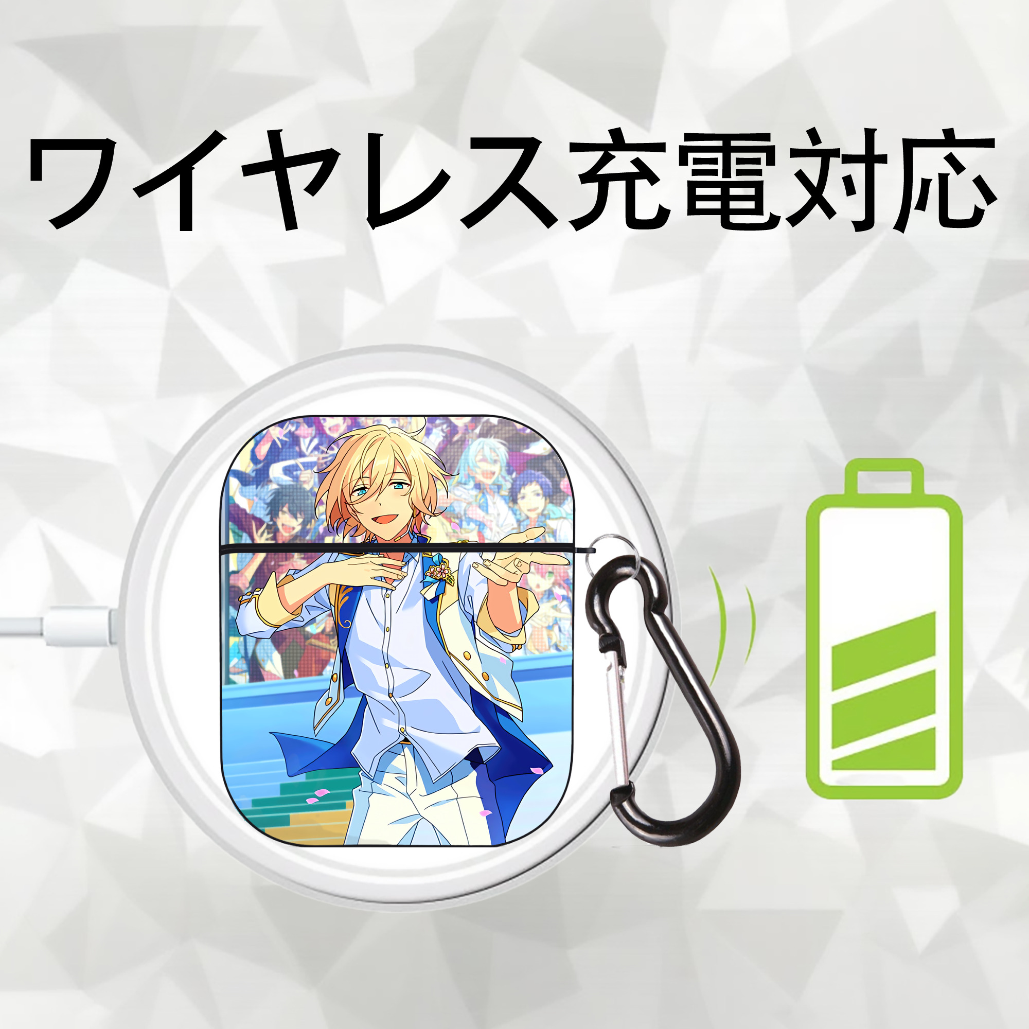 あんさんぶるスターズ! Ensemble Stars AirPods 第2世代保護ケース ハードシェル ブラック 耐衝撃・防指紋・カラビナ付き