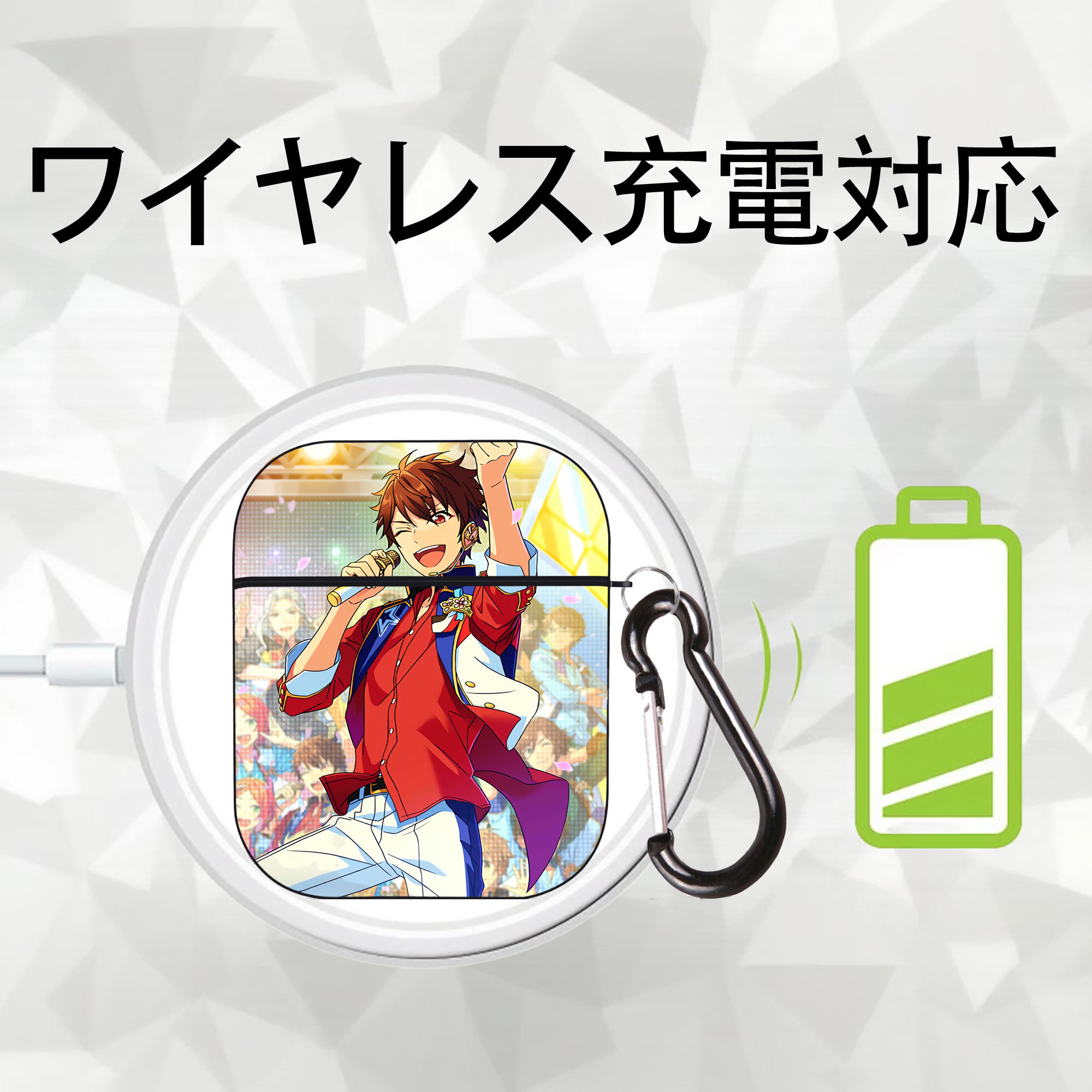 あんさんぶるスターズ! Ensemble Stars AirPods 第2世代保護ケース ハードシェル ブラック 耐衝撃・防指紋・カラビナ付き
