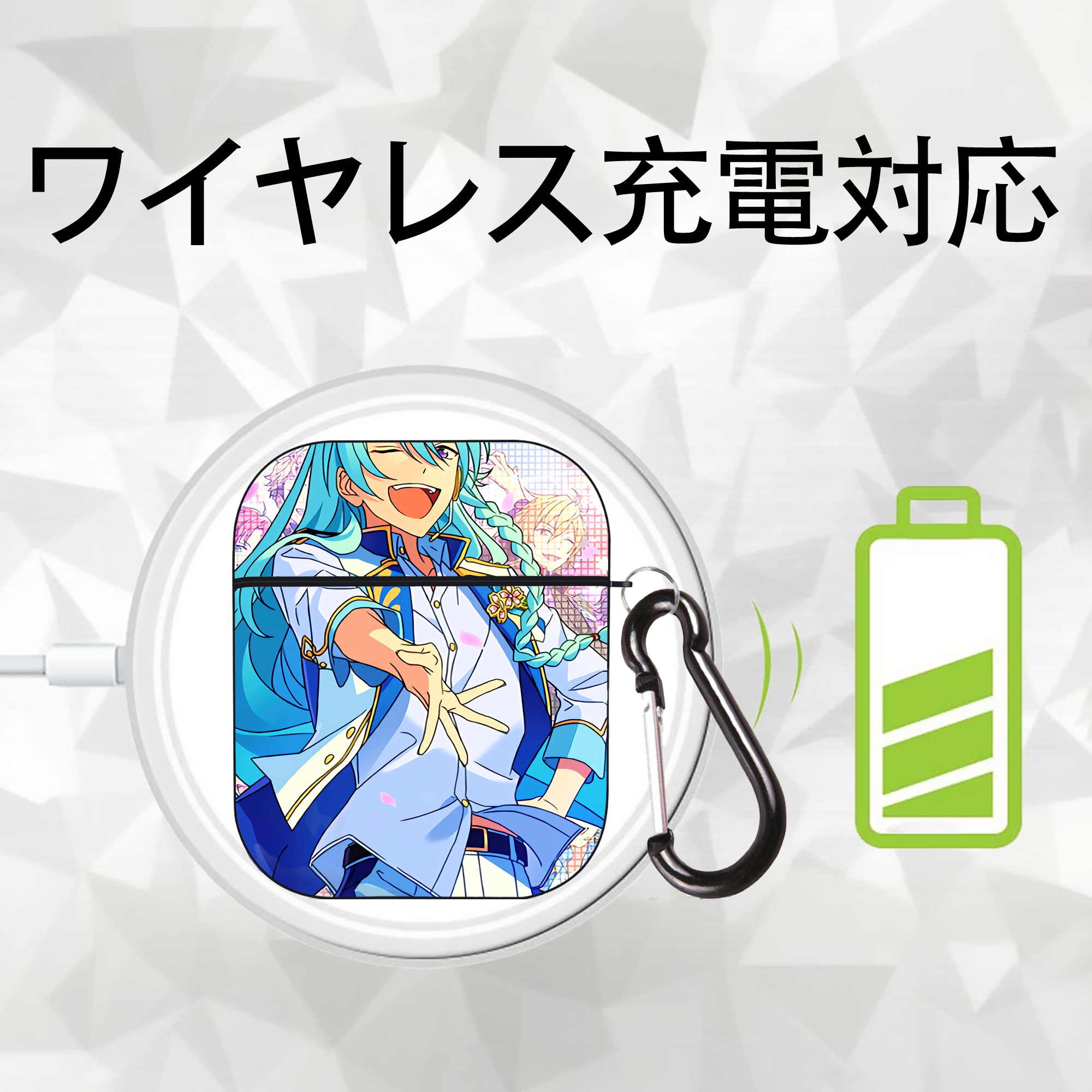 あんさんぶるスターズ! Ensemble Stars AirPods 第2世代保護ケース ハードシェル ブラック 耐衝撃・防指紋・カラビナ付き