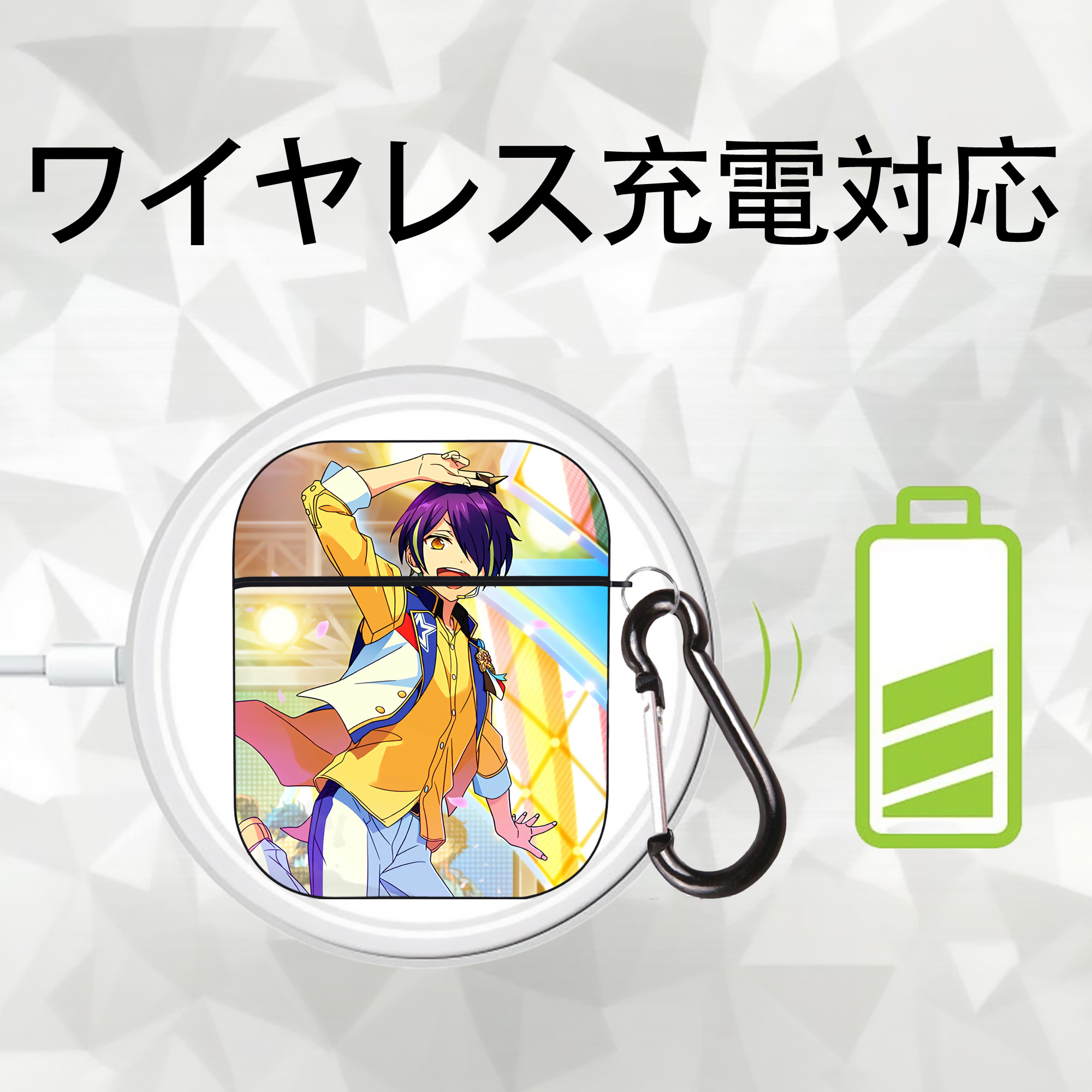 あんさんぶるスターズ! Ensemble Stars AirPods 第2世代保護ケース ハードシェル ブラック 耐衝撃・防指紋・カラビナ付き