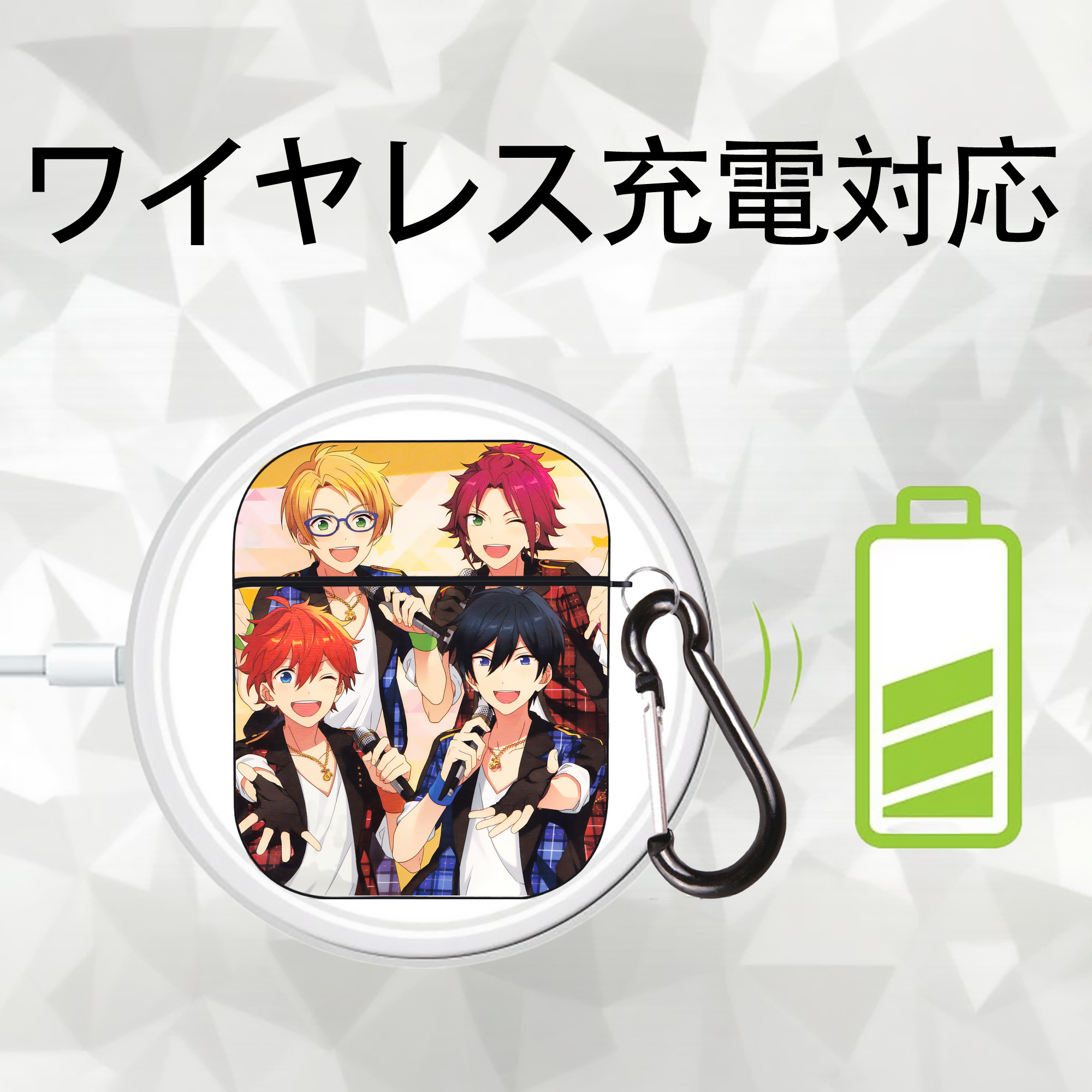 あんさんぶるスターズ! Ensemble Stars AirPods 第2世代保護ケース ハードシェル ブラック 耐衝撃・防指紋・カラビナ付き