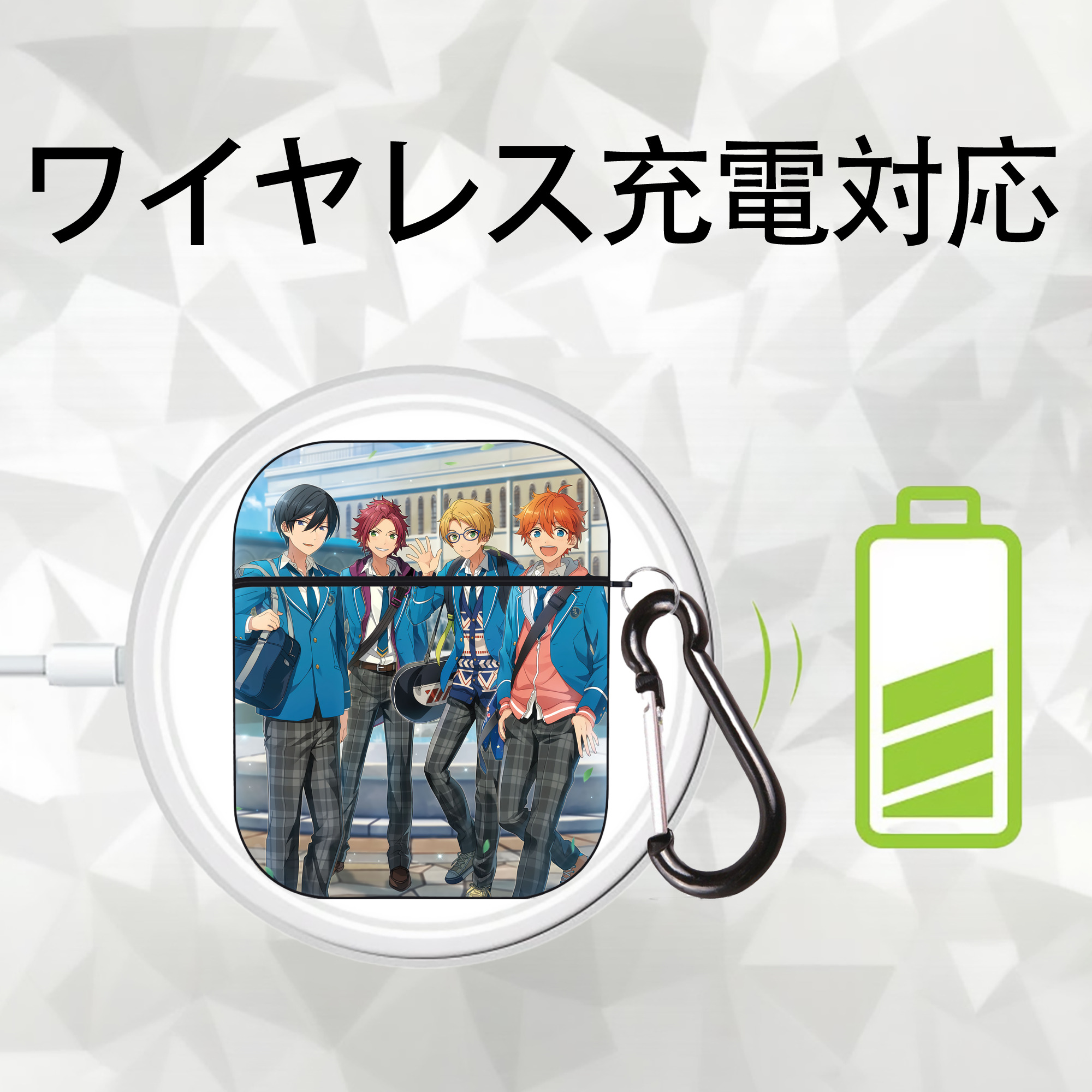 あんさんぶるスターズ! Ensemble Stars AirPods 第2世代保護ケース ハードシェル ブラック 耐衝撃・防指紋・カラビナ付き