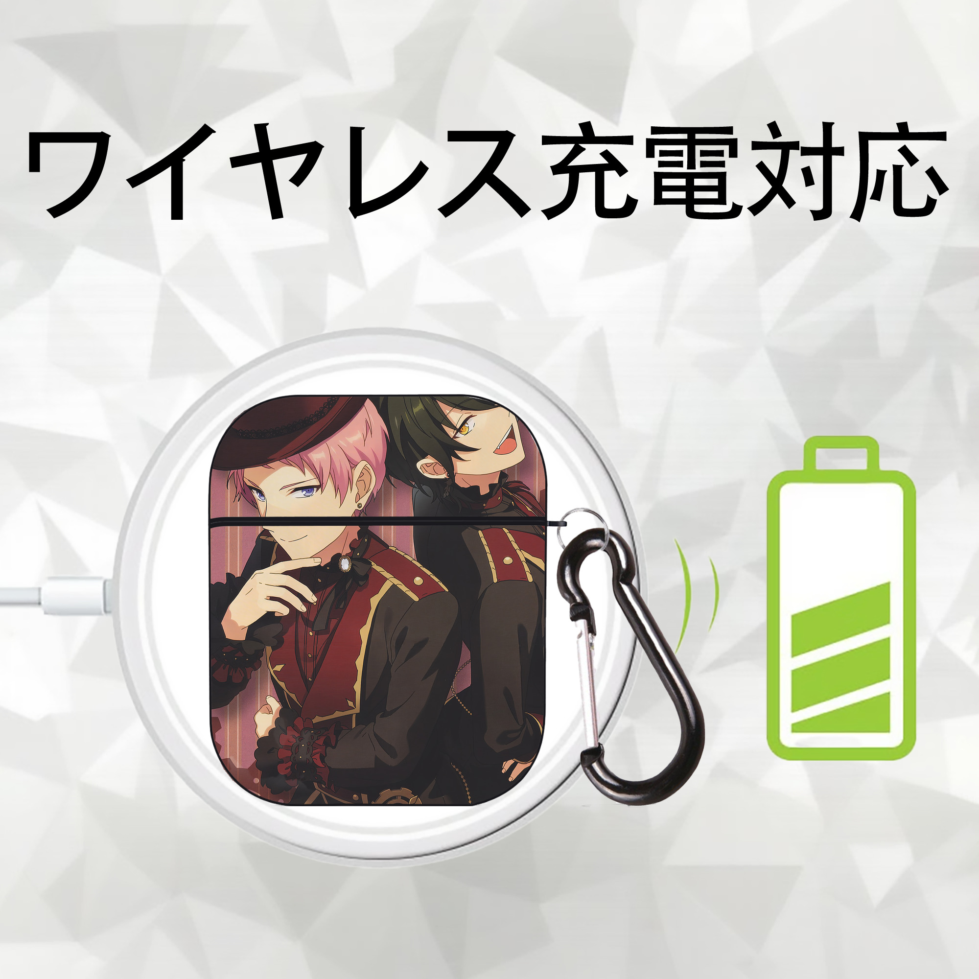 あんさんぶるスターズ! Ensemble Stars AirPods 第2世代保護ケース ハードシェル ブラック 耐衝撃・防指紋・カラビナ付き